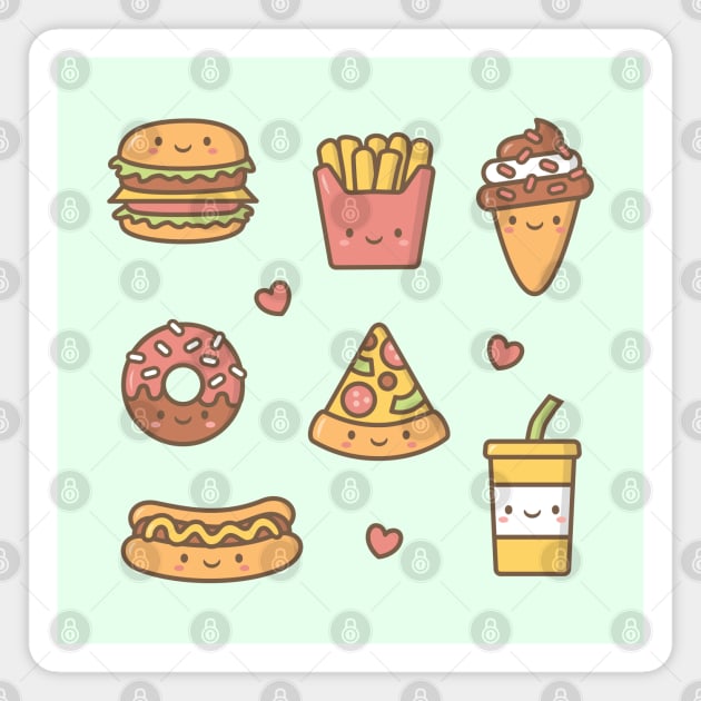 Cute Fast Food Burger Fries Donut Pizza Ice Cream Doodles Magnet by rustydoodle